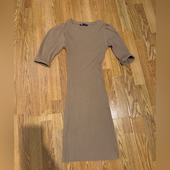 Zara Dresses & Skirts - Zara Tan Ribbed Dress bodycon dress